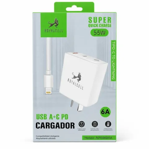 CARGADOR 55W  6A - SALIDA TIPO C - CABLE USB DE TC A IPH - RC9006000AIPH