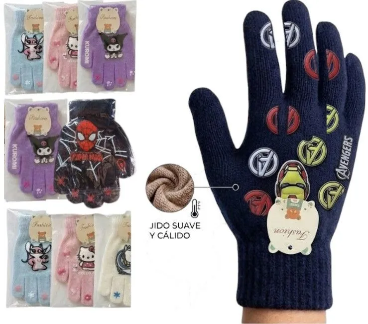 GUANTE DE INVIERNO PARA NIÑOS DE 3 a 6 AÑOS PERSONAJES x UNIDAD / KMC-121