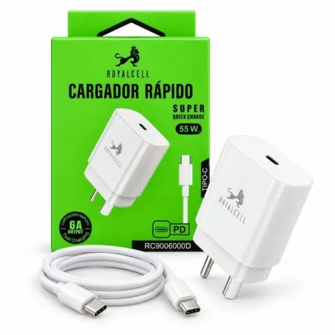 CARGADOR ROYAL - 55W BLANCO- SALIDA TIPO C RC9006000D - CABLE TC A TC