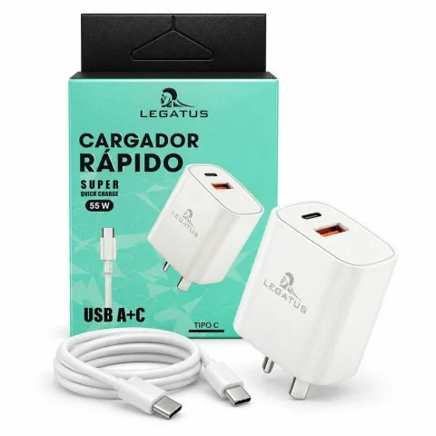 CARGADOR LEGATUS 55W - SALIDA TIPO C + USB - CABLE TC A TC - RC9006000C