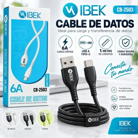 CABLE USB TIPO C - 6A - ENGOMADO - IBEK  - CB2503 / CB-2503