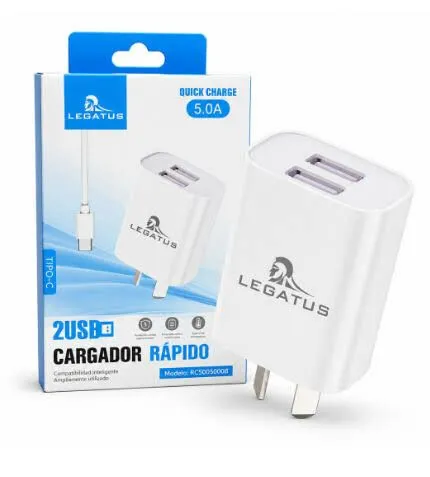 CARGADOR LEGATUS -  RC5005000B V8 - 5A - 2 USB CABLE DESMONTABLE