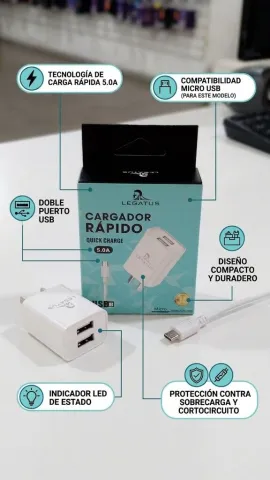 CARGADOR LEGATUS -  RC5005000B V8 - 5A - 2 USB CABLE DESMONTABLE