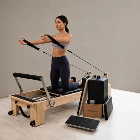 Cama De Pilates Reformer Madera Profesional + Box , Tabla de Salto y Tabla de Extension