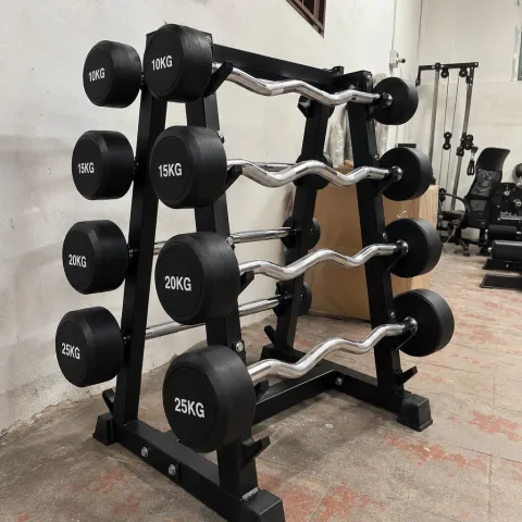 BARRAS PESO FIJO ENGOMADA CURVAS Y RECTAS DE 10 A 25KG , RACK INCLUIDO