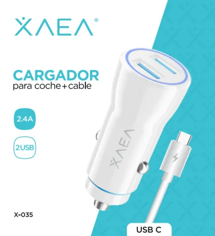 CARGADOR COCHE X-035 - 2,4A (2 USB + Cable TC)  XAEA - BLANCO