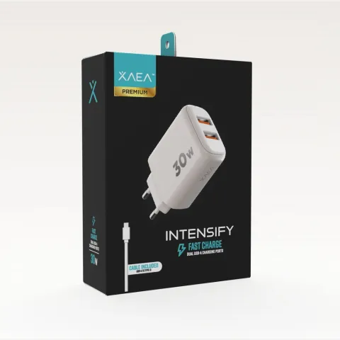 CARGADOR 220V X-A015 INTENSIFY - 2USB + CABLE TIPO C - XAEA - BLANCO
