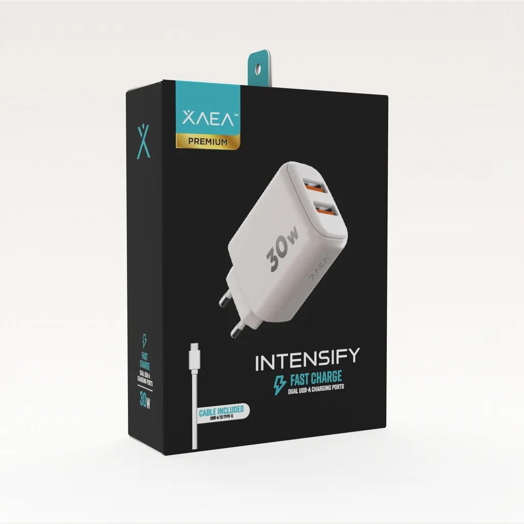 CARGADOR 220V X-A015 INTENSIFY - 2USB + CABLE TIPO C - XAEA - BLANCO