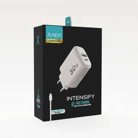 CARGADOR 220V MODX-C015 - INTENSIFY - 1USB 1TC + CABLE USB A TIPO C - XAEA - BLANCO