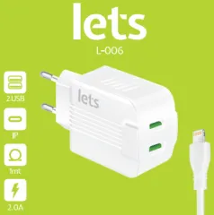 CARGADOR RED L-006 10W - 2USB + CABLE TIPO IP - LETS  BLANCO