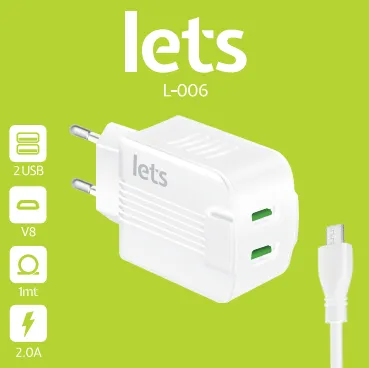 CARGADOR RED L-006 - 10W - 2USB + MICRO - LETS - BLANCO