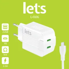 CARGADOR RED L-006 - 10W - 2USB + MICRO - LETS - BLANCO