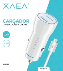 CARGADOR COCHE X-035 - Q.C.2,4 A 2USB + CABLE V8 - XAEA - BLANCO