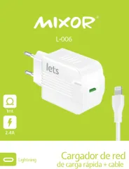 CARGADOR RED M-006 - 12W - 1USB + CABLE TIPO LIGHTNING - MIXOR - BLANCO