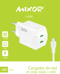CARGADOR RED M-006 - 12W - 2USB + CABLE TIPO C - MIXOR - BLANCO
