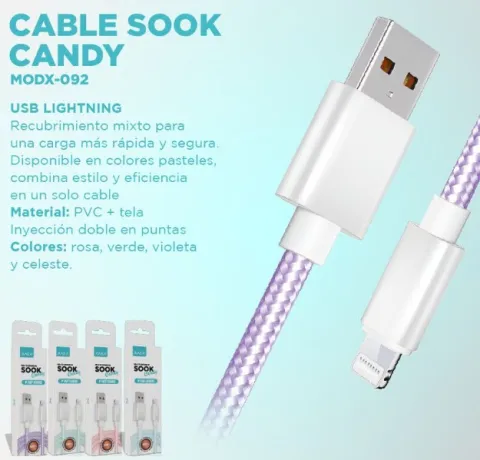 CABLE USB LIGHTNING MODX-092 - SOOK CANDY - XAEA - VIOLETA