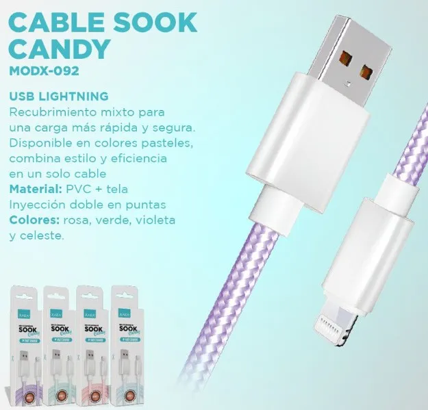 CABLE USB LIGHTNING MODX-092 - SOOK CANDY - XAEA - VIOLETA
