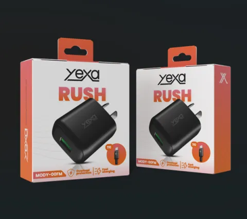 CARGADOR 220V 4.8A RUSH 1USB + CABLE TIPO C MODY-00FM - YEXA - NEGRO