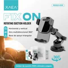 HOLDER SUCCION GIRATORIO CON BRAZO EXTENSIBLE MODX-059 FIX ON - XAEA - NEGRO - KIT X 100