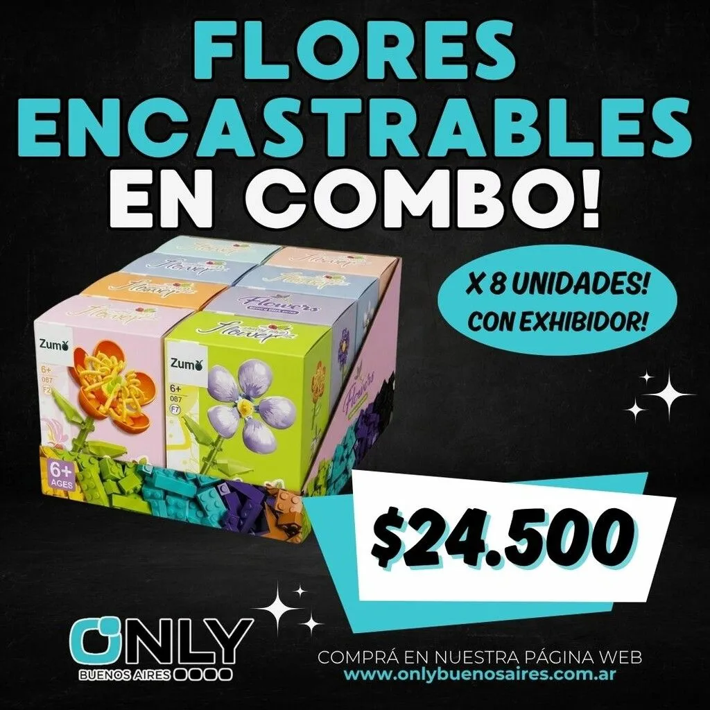 COMBO FLORES ENCASTRABLES x 8 UNIDADES SURTIDAS
