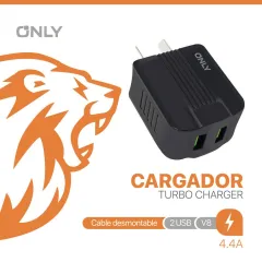 CARGADOR 220V ONLY MOD06 - 2 USB + CABLE V8 - NEGRO - foto 4