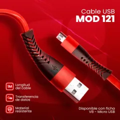 CABLE USB MOD 121 - YEXA - V8 - ROJO - foto 3
