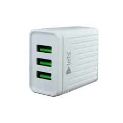 CARGADOR 220V LETS MOD08 - 4,4 A - 3 USB + CABLE V8 - BLANCO - foto 2