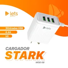 CARGADOR 220V LETS MOD08 - 4,4 A - 3 USB + CABLE V8 - BLANCO - foto 4