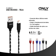 CABLE USB MOD03 - TELA - V8 - GRIS - foto 4
