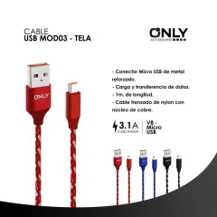 CABLE USB MOD03 - TELA - V8 - ROJO - foto 4
