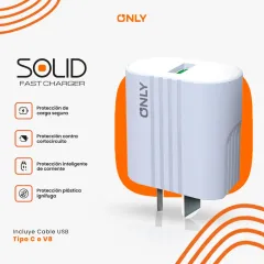 CARGADOR 220V ONLY MOD 03 - 2,1 A - 1 USB + CABLE TIPO C - BLANCO - foto 5