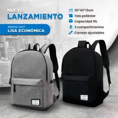 MOCHILA LISA ECONÓMICA MODS-1107 - ST - NEGRO - foto 4