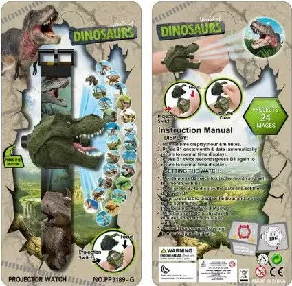 RELOJ INFANTIL CON PROYECTOR DINOSAURIO MOD.3 MODV-00I2 - VARIOS - VERDE