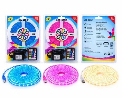 TIRA LED RGB 50X50 CON CONTROLADORA Y FUENTE - 5 METROS