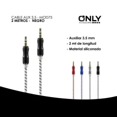 CABLE AUX 3,5 MOD75 - 2 METROS - METAL - NEGRO - foto 3