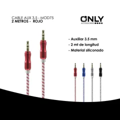 CABLE AUX 3,5 MOD75 - 2 METROS - METAL - ROJO - foto 2