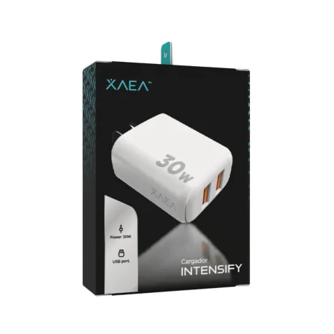 CARGADOR 220V MODO-A015 INTENSIFY - 2USB + CABLE TIPO C - XAEA - BLANCO