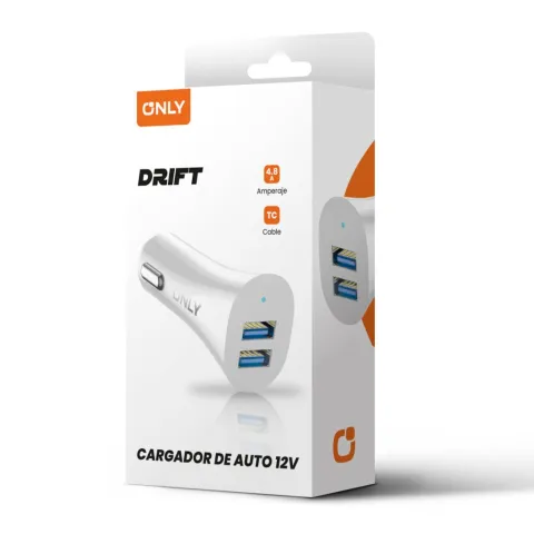 CARGADOR 12V DRIFT MODS-501 - 2 USB + CABLE TIPO C - ONLY - BLANCO