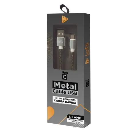 CABLE USB MOD12 - METALICO - TIPO C - PLATA