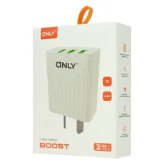CARGADOR 220V MODO-008 BOOST - 4,4A - 3USB + CABLE TIPO C - ONLY - BLANCO