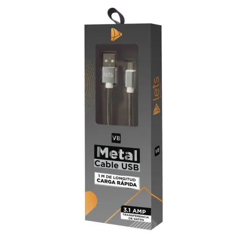 CABLE USB MOD10 - METALICO - V8 - PLATA