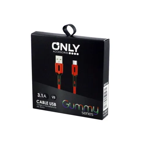 CABLE USB MOD 66 - GUMMY - V8 - ROJO