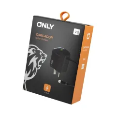CARGADOR 220V ONLY MOD06 - 1 USB C/ CABLE V8 - NEGRO