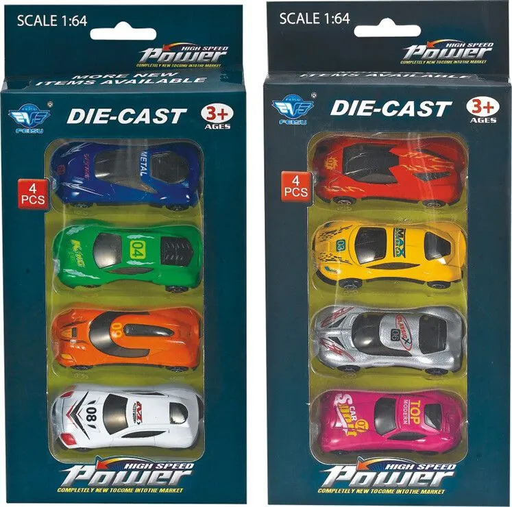 SET DE 4 AUTOS A TRACCION DE ALUMINIO ESCALA 1:64 ATRZ-007 - ZUMO - MIX