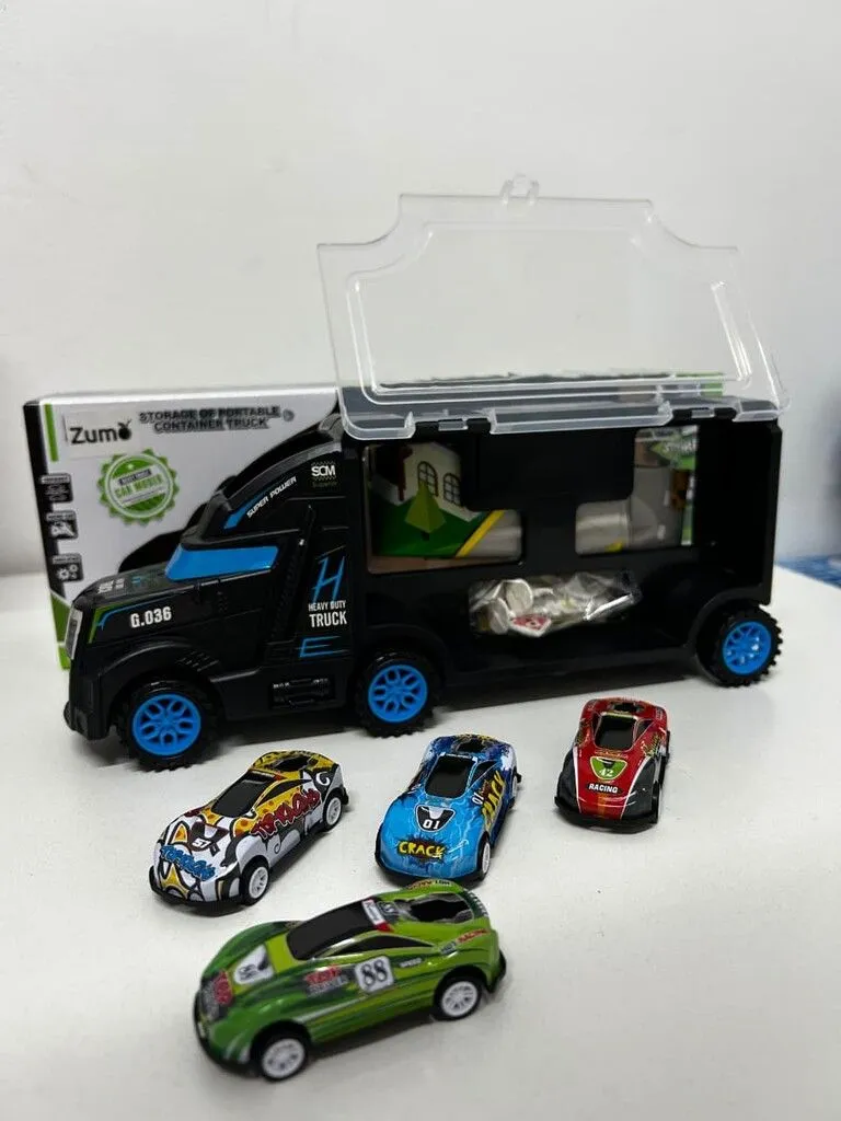 CAMION REMOLQUE + 4 AUTOS A TRACCION Y ACCESORIOS ATRZ-010 - ZUMO - MIX