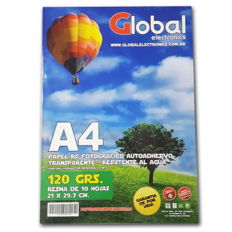 PAPEL FOTOGRAFICO GLOBAL A4 AUTOADHESIVO TRANSPARENTE 120GR X 10 HOJAS
