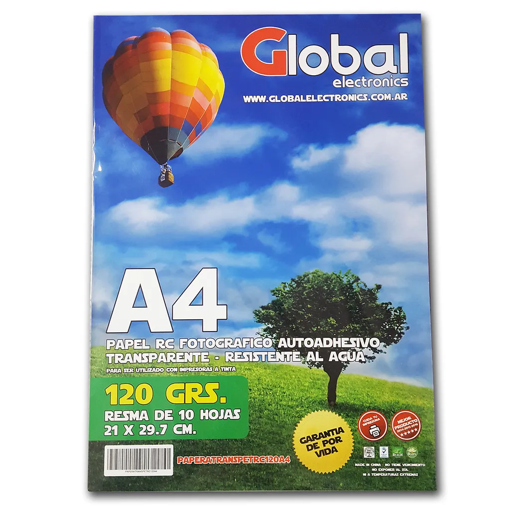 PAPEL FOTOGRAFICO GLOBAL A4 AUTOADHESIVO TRANSPARENTE 120GR X 10 HOJAS