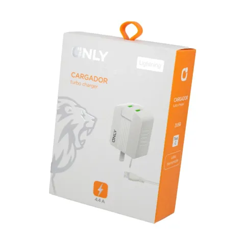 CARGADOR 220V ONLY MOD 06 - 2 USB + CABLE LIGHTNING - BLANCO