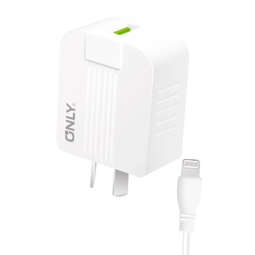 CARGADOR 220V MODO-006 - 1USB + CABLE LIGHTNING - ONLY - BLANCO