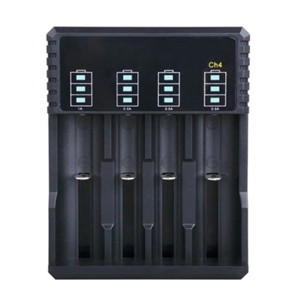 CARGADOR DE PILAS MODS-728 CUADRUPLE - STOCK - NEGRO
